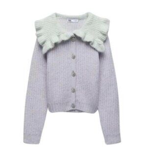 Women’s Lavender Ruffle Collar Button-Up Sweater